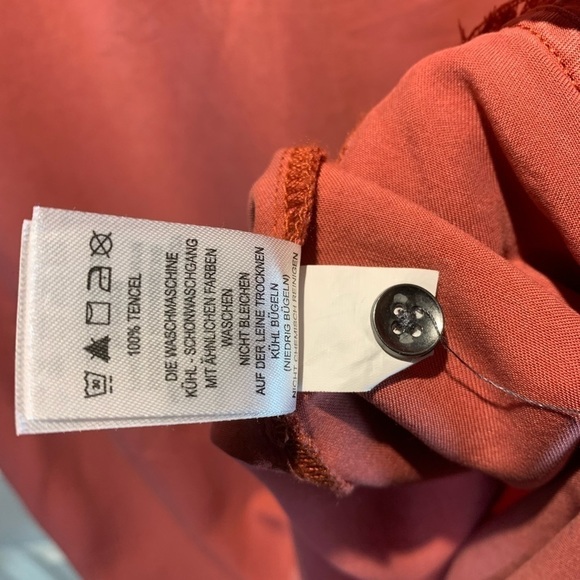 dalia Tencel Short Sleeve Shirt Blouse Rusty coral Raw Hems Sz M Feminine Top - Picture 6 of 8